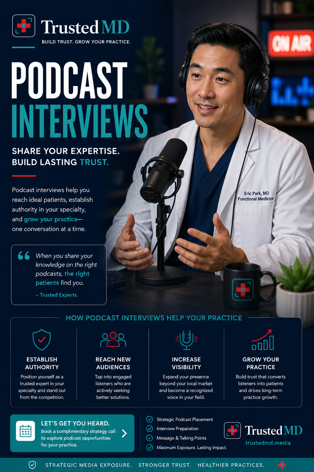 Physician speaking during a professionally produced podcast interview