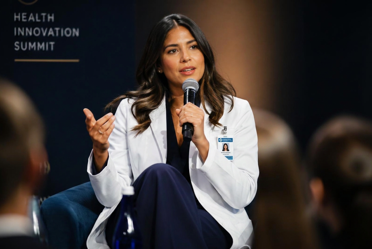 A physician speaking on a professional conference panel